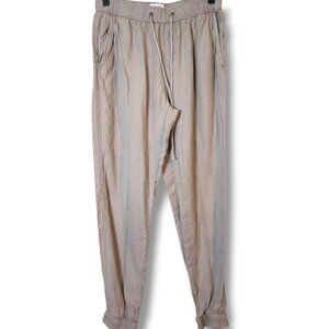 H by Halston jogger pants womens Small Gray 100% Linen pockets drawstring casual